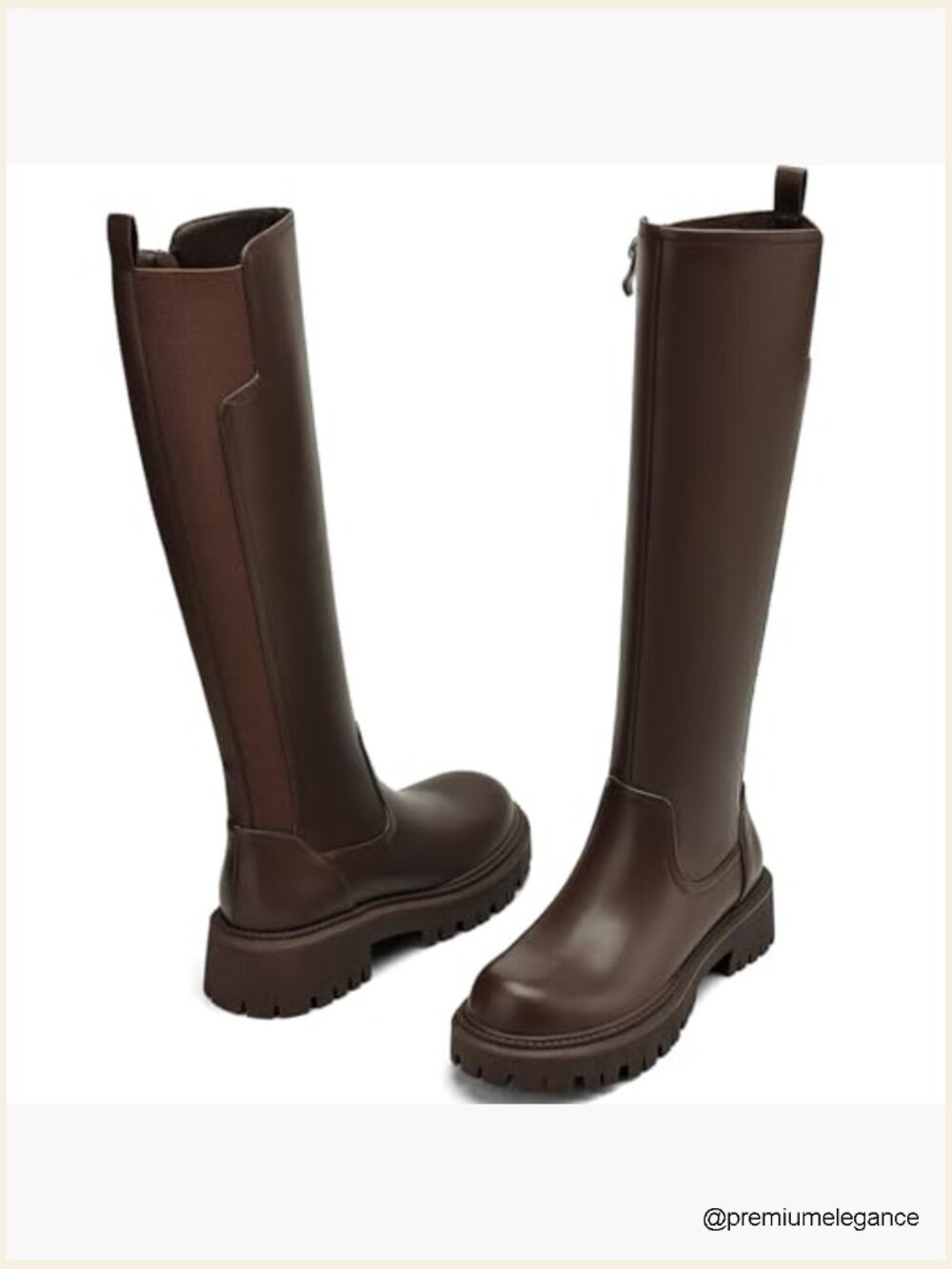 Women's Knee High Boots Platform Lug Sole Stretch Round Toe Riding Boots - Picture 4 of 7